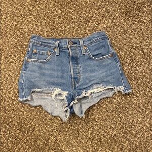 Levi Strauss Classic High-Rise Distressed Denim Shorts - Blue